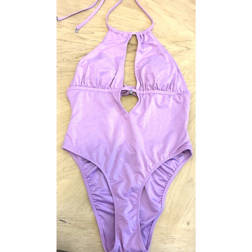 Victoria's Secret Purple Glitter Cutout One Piece Swim Suit Sparkle Sexy Charm S